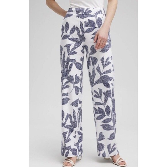 Chico's Pants - Chicos 3R Womens Pants Leaf Print Beach Size 16R Tropical Coastal Linen Blend